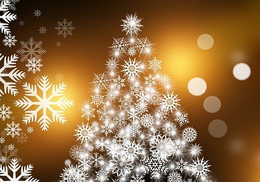 christmas tree graphic snowflakes yellow glow